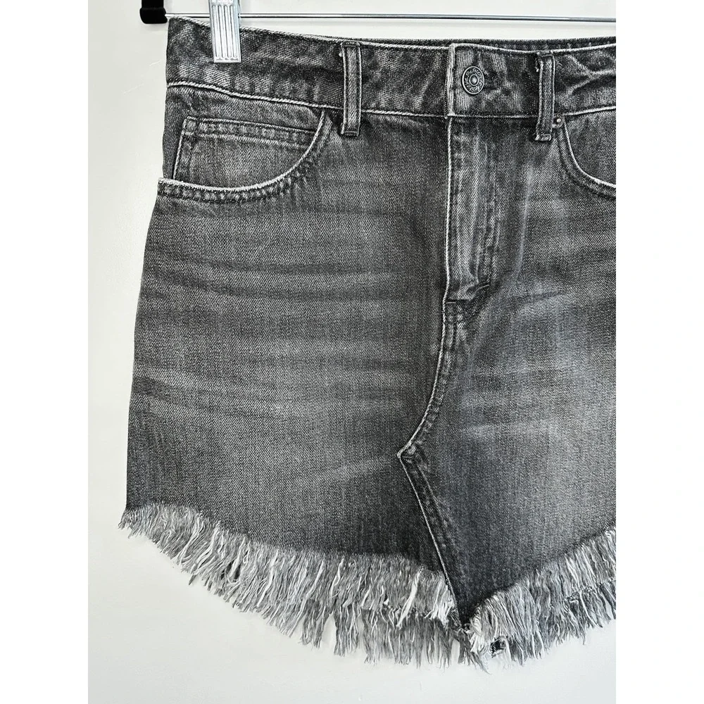 We‎ The Free People Black Denim Mini Skirt 25 Frayed Hem Rocker Festival Revival